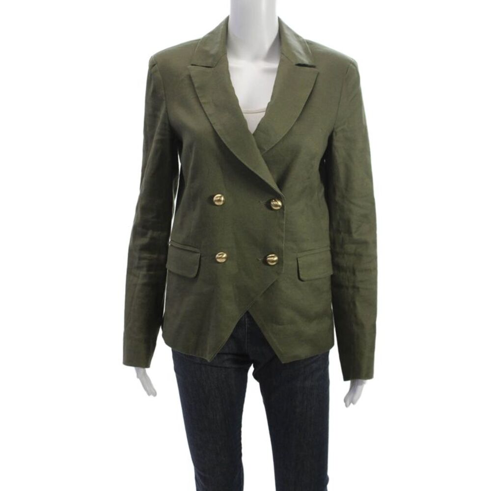 Laveer Womens Cotton Green Blazer Buttoned Long Sleeve Fall Size 4
